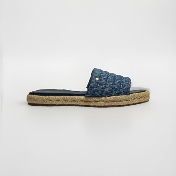 Michael Kors MK Denim Logo Espadrille Slides Women’s 7M Blue Slip-On Sandals - Picture 1 of 8